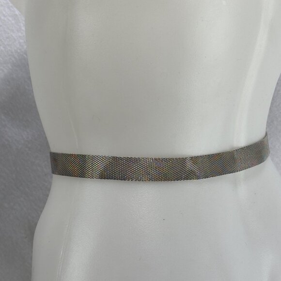 Vintage Metallic Mesh Belt Silver Buckle Detail Adjustable Grommets Size 36 - Picture 4 of 9